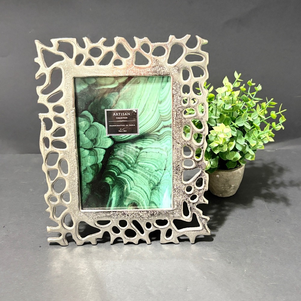 Artisan Collection Silver Openwork Coral Photo Frame 5x7 Handcrafted India